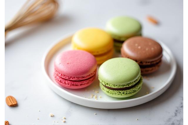 Des macarons colorés parfaitement réussis sur un plateau