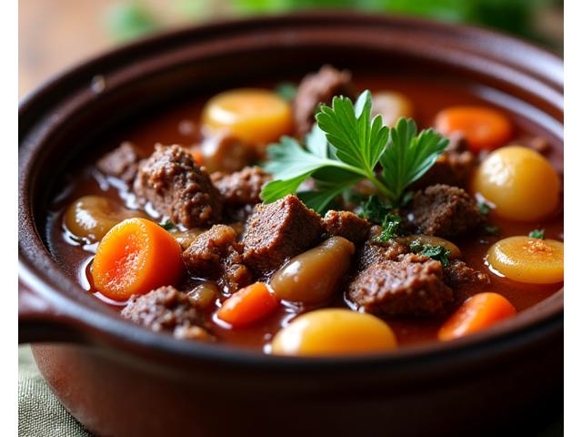 Photo d'un plat de Bœuf Bourguignon traditionnel