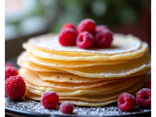Photo d'un tas de crêpes sucrées décorées de fruits rouges